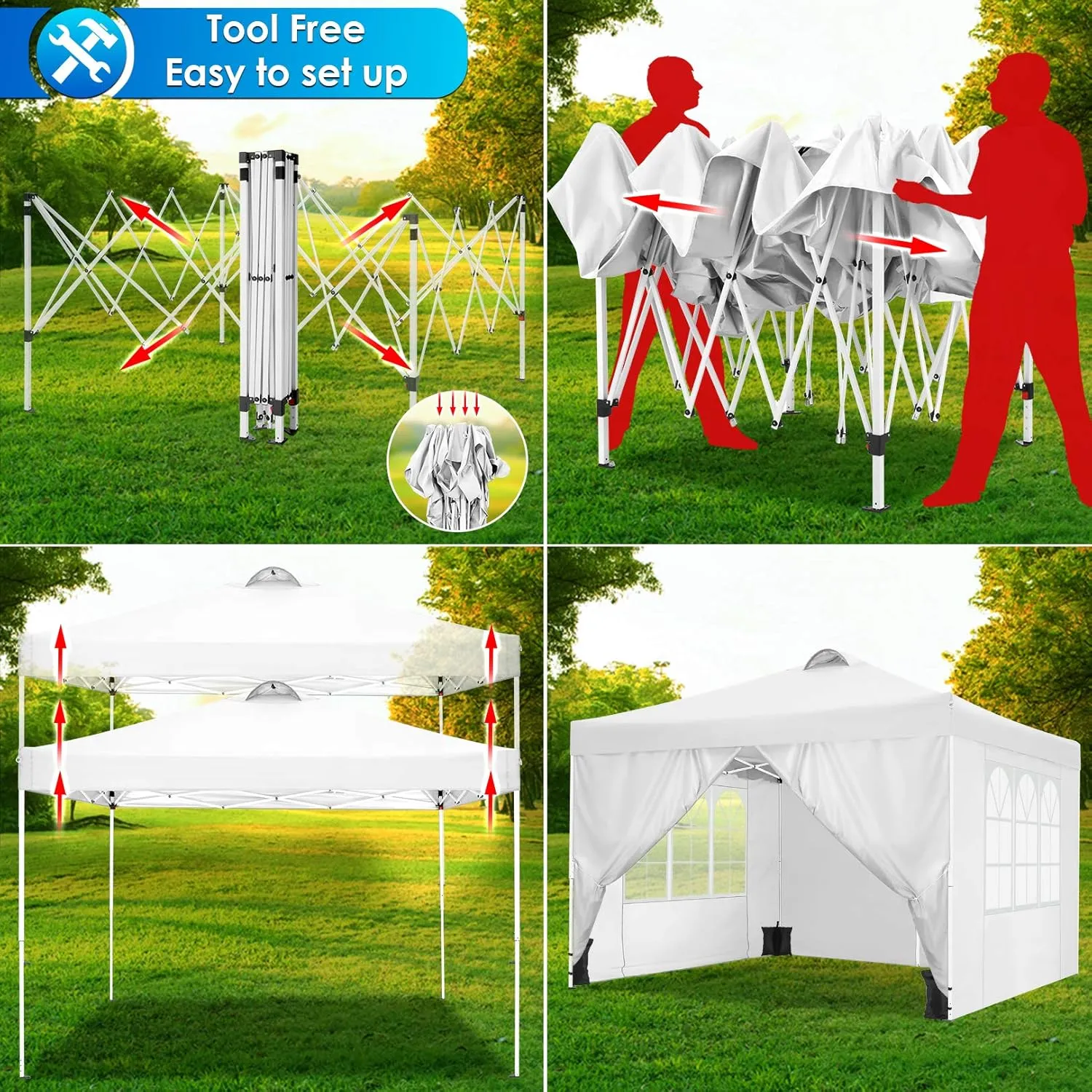 COBIZI Canopy Tent 10x10 Pop Up Outdoor Canopies with 4 Sidewalls Waterproof Commercial Instant Gazebo Tents for Party Patio Backyard with 4 Sandbags, 4 Stakes & 8 Ropes, White