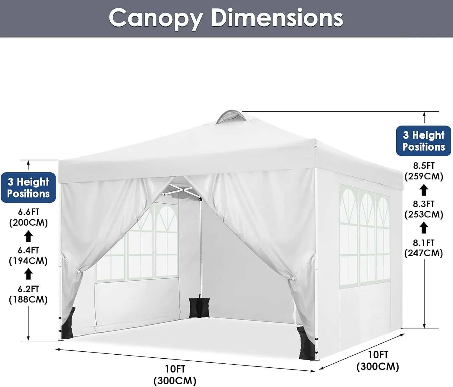 COBIZI Canopy Tent 10x10 Pop Up Outdoor Canopies with 4 Sidewalls Waterproof Commercial Instant Gazebo Tents for Party Patio Backyard with 4 Sandbags, 4 Stakes & 8 Ropes, White
