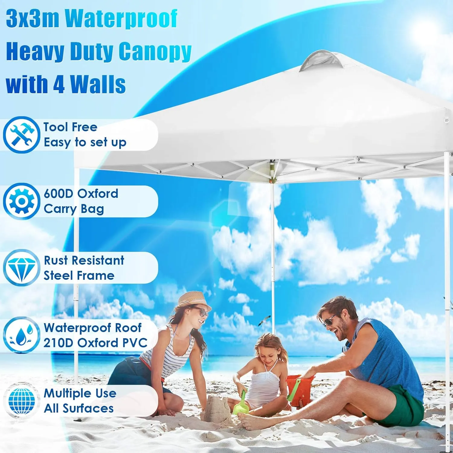 COBIZI Canopy Tent 10x10 Pop Up Outdoor Canopies with 4 Sidewalls Waterproof Commercial Instant Gazebo Tents for Party Patio Backyard with 4 Sandbags, 4 Stakes & 8 Ropes, White