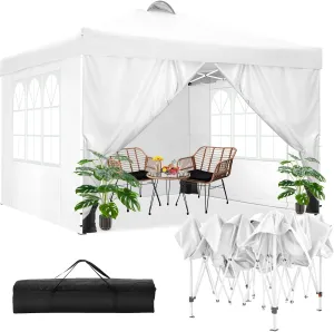 COBIZI Canopy Tent 10x10 Pop Up Outdoor Canopies with 4 Sidewalls Waterproof Commercial Instant Gazebo Tents for Party Patio Backyard with 4 Sandbags, 4 Stakes & 8 Ropes, White