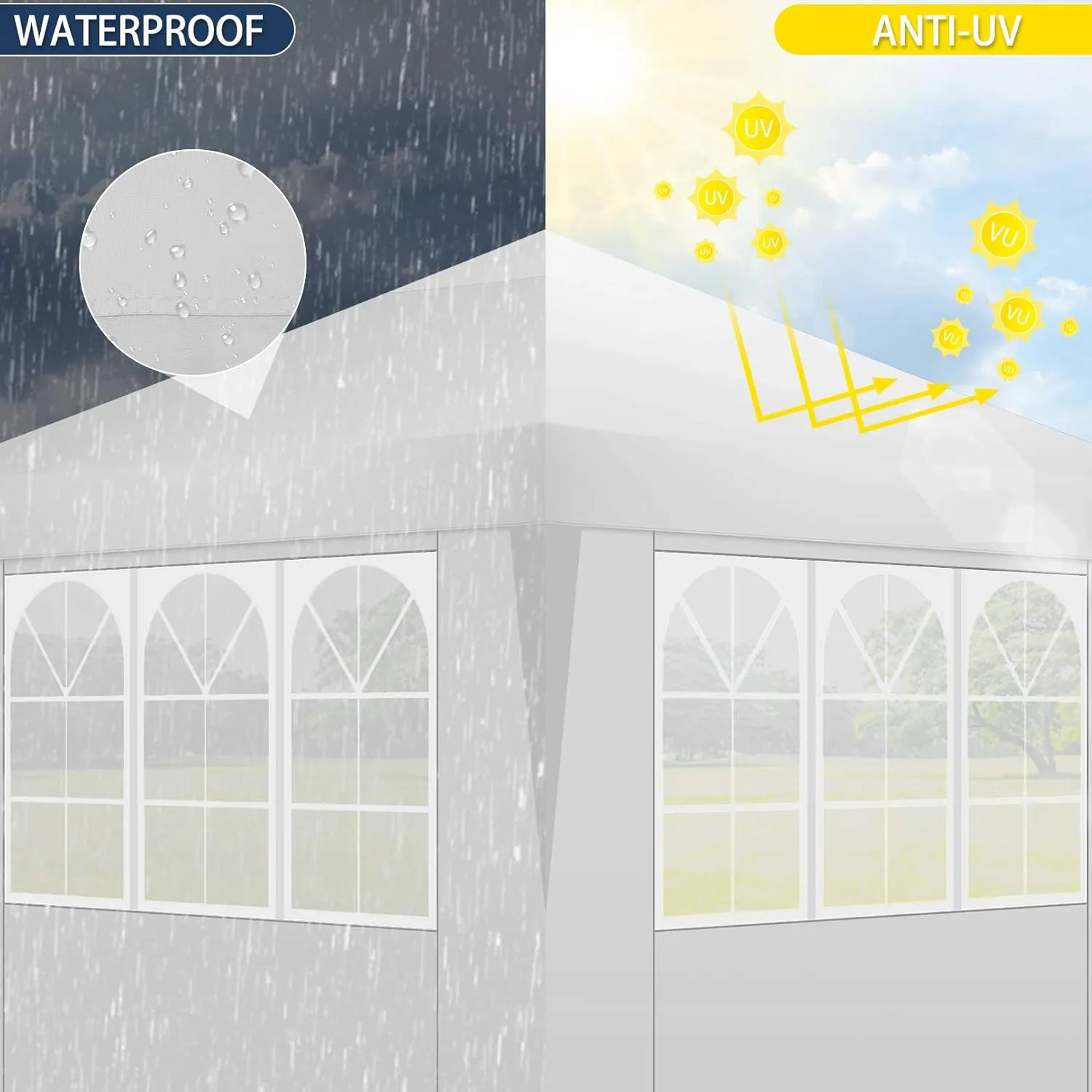 COBIZI Canopy Tent 10x10 Pop Up Outdoor Canopies with 4 Sidewalls Waterproof Commercial Instant Gazebo Tents for Party Patio Backyard with 4 Sandbags, 4 Stakes & 8 Ropes, White