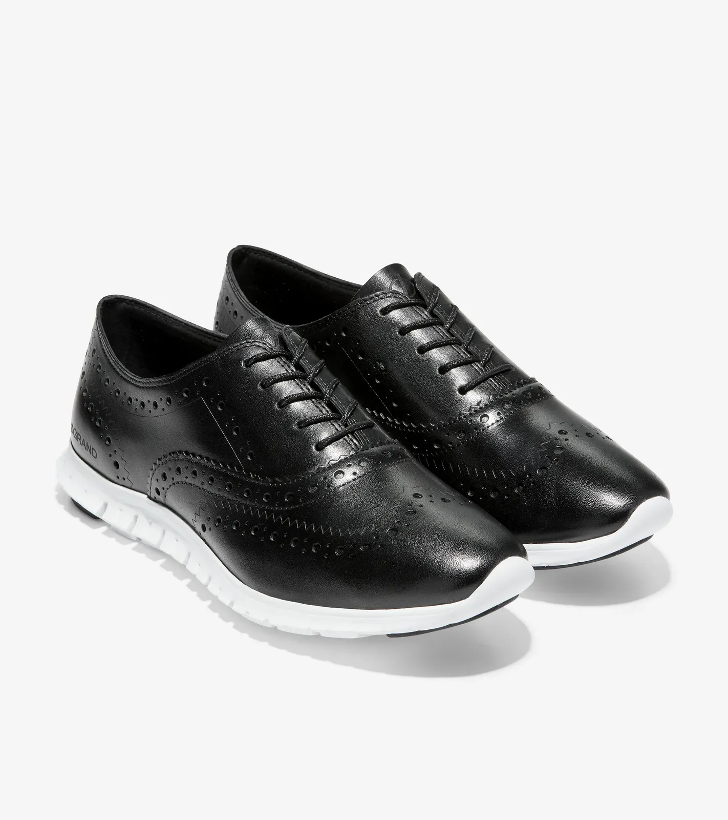 Cole Haan Women's ZERØGRAND Wingtip Oxford Black Leather Optic White W18202