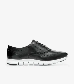 Cole Haan Women's ZERØGRAND Wingtip Oxford Black Leather Optic White W18202