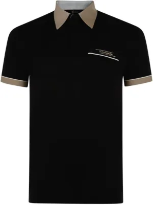 Contrasting Collar & Cuff Patterned Jersey Polo Shirt Black