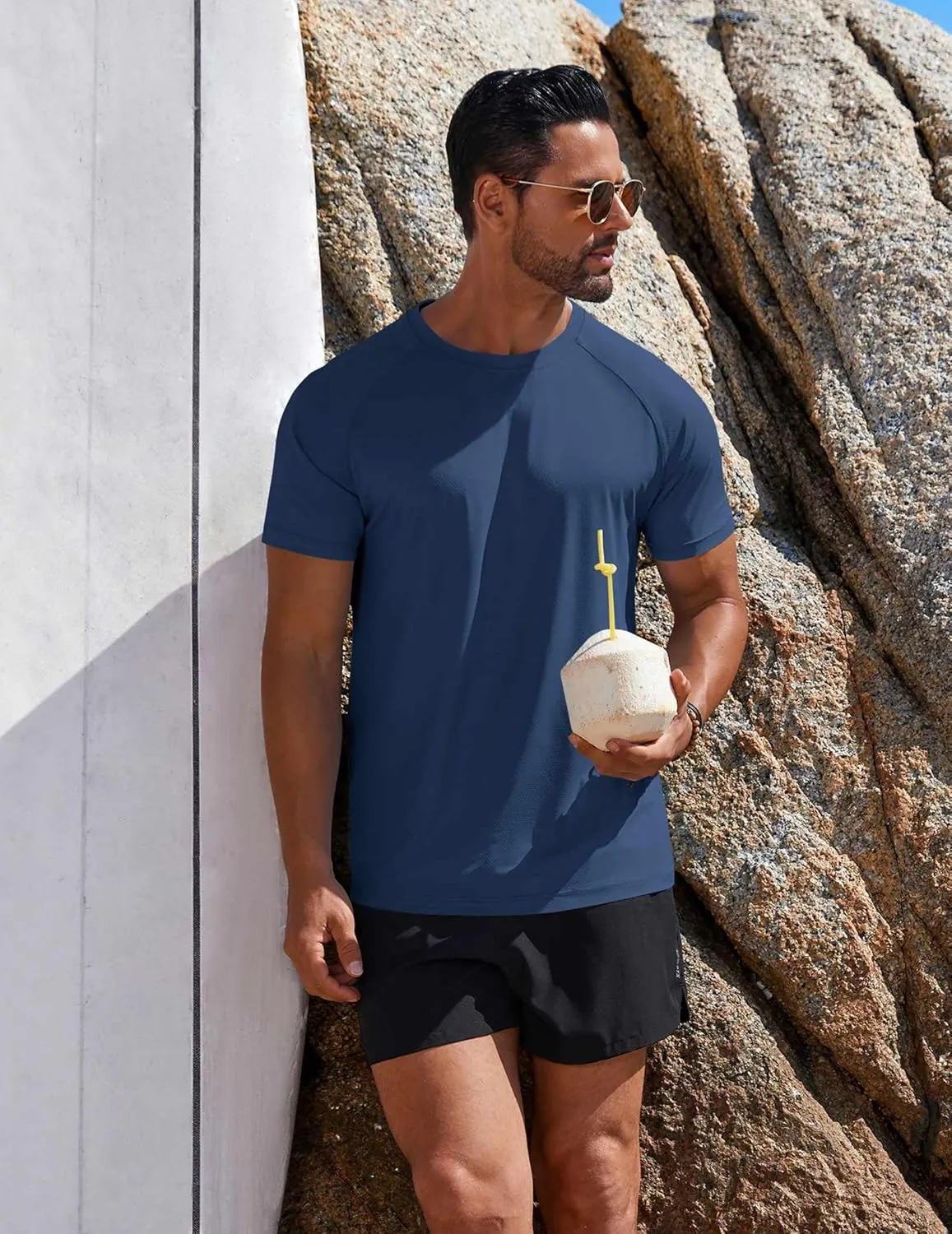 COOFANDY Mens Swim Shirt Short Sleeve UPF 50  Sun Protection Shirt Rah Guard Athletic Quick Dry T Shirts