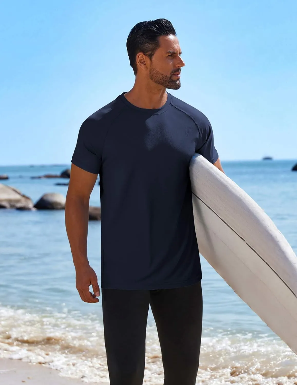 COOFANDY Mens Swim Shirt Short Sleeve UPF 50  Sun Protection Shirt Rah Guard Athletic Quick Dry T Shirts