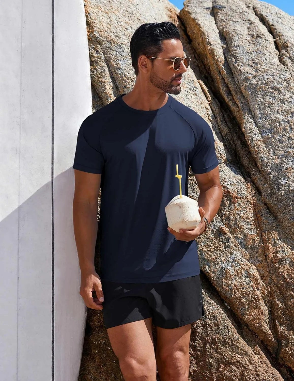 COOFANDY Mens Swim Shirt Short Sleeve UPF 50  Sun Protection Shirt Rah Guard Athletic Quick Dry T Shirts