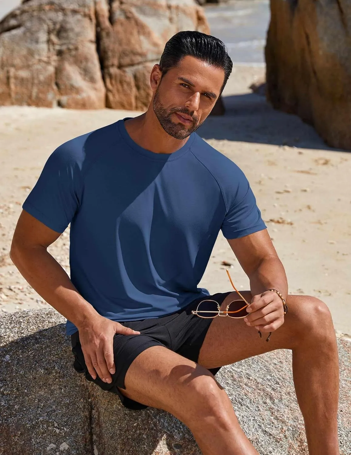 COOFANDY Mens Swim Shirt Short Sleeve UPF 50  Sun Protection Shirt Rah Guard Athletic Quick Dry T Shirts
