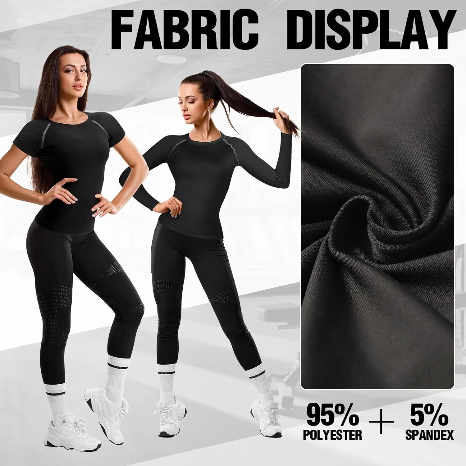 Coume 4 Pack Women's Compression Shirts Dry Fit Long/Short Sleeve Workout T-Shirt Athletic Top Baselayer Sport Yoga Gym Gear