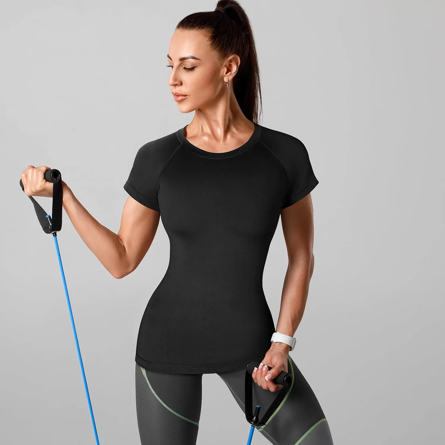 Coume 4 Pack Women's Compression Shirts Dry Fit Long/Short Sleeve Workout T-Shirt Athletic Top Baselayer Sport Yoga Gym Gear