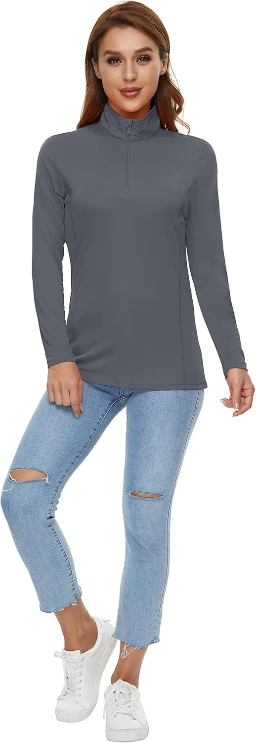 CRYSULLY Women's Long Sleeve Shirts Sun Protection 1/4 Zip Summer Quick Dry Hiking Shirts