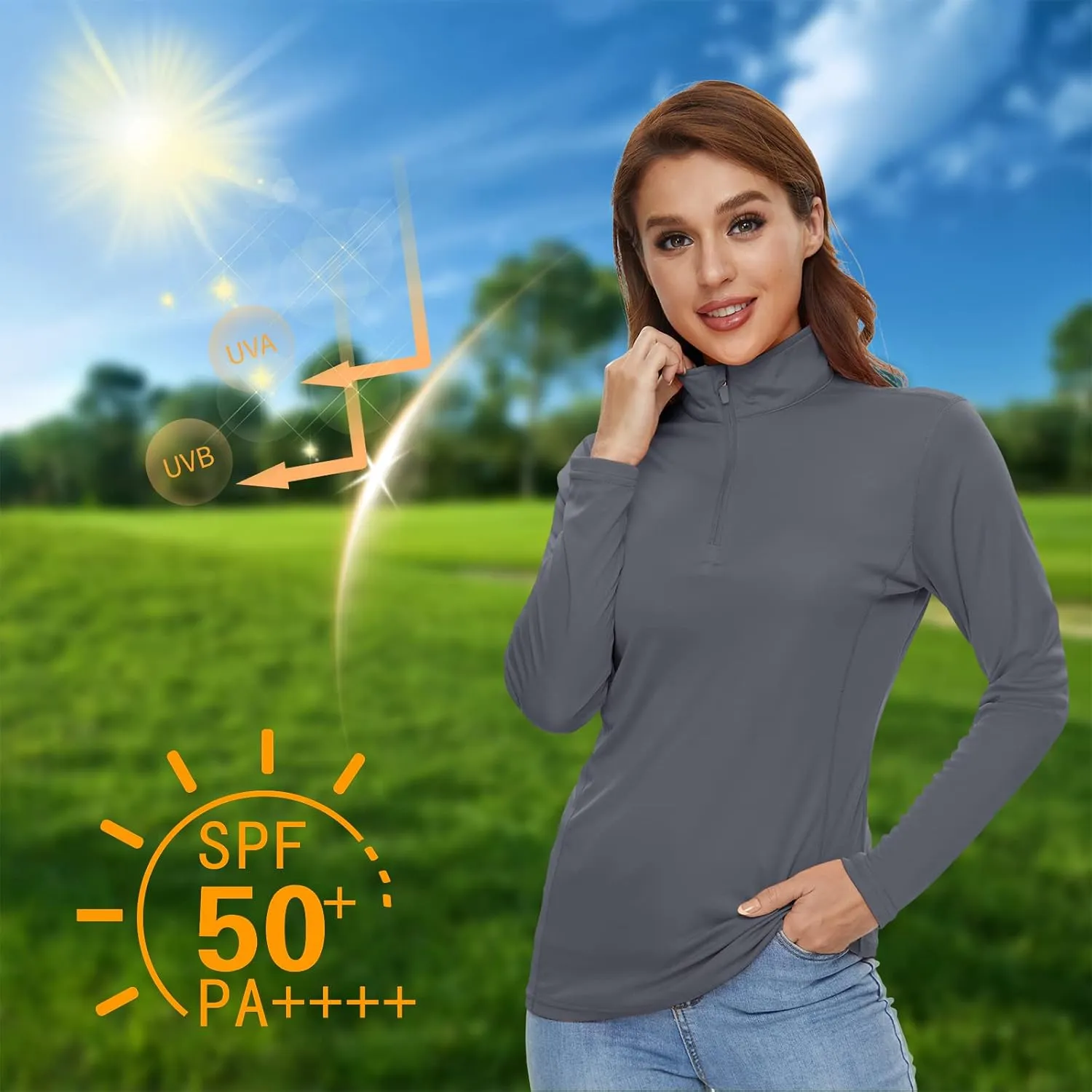 CRYSULLY Women's Long Sleeve Shirts Sun Protection 1/4 Zip Summer Quick Dry Hiking Shirts