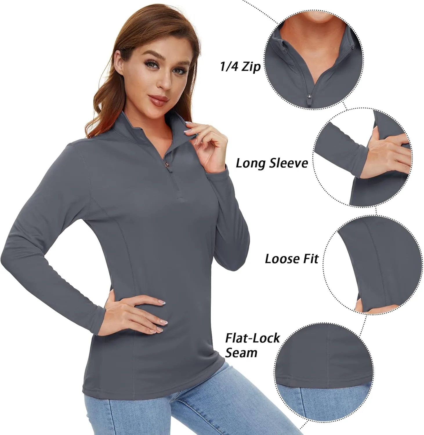 CRYSULLY Women's Long Sleeve Shirts Sun Protection 1/4 Zip Summer Quick Dry Hiking Shirts