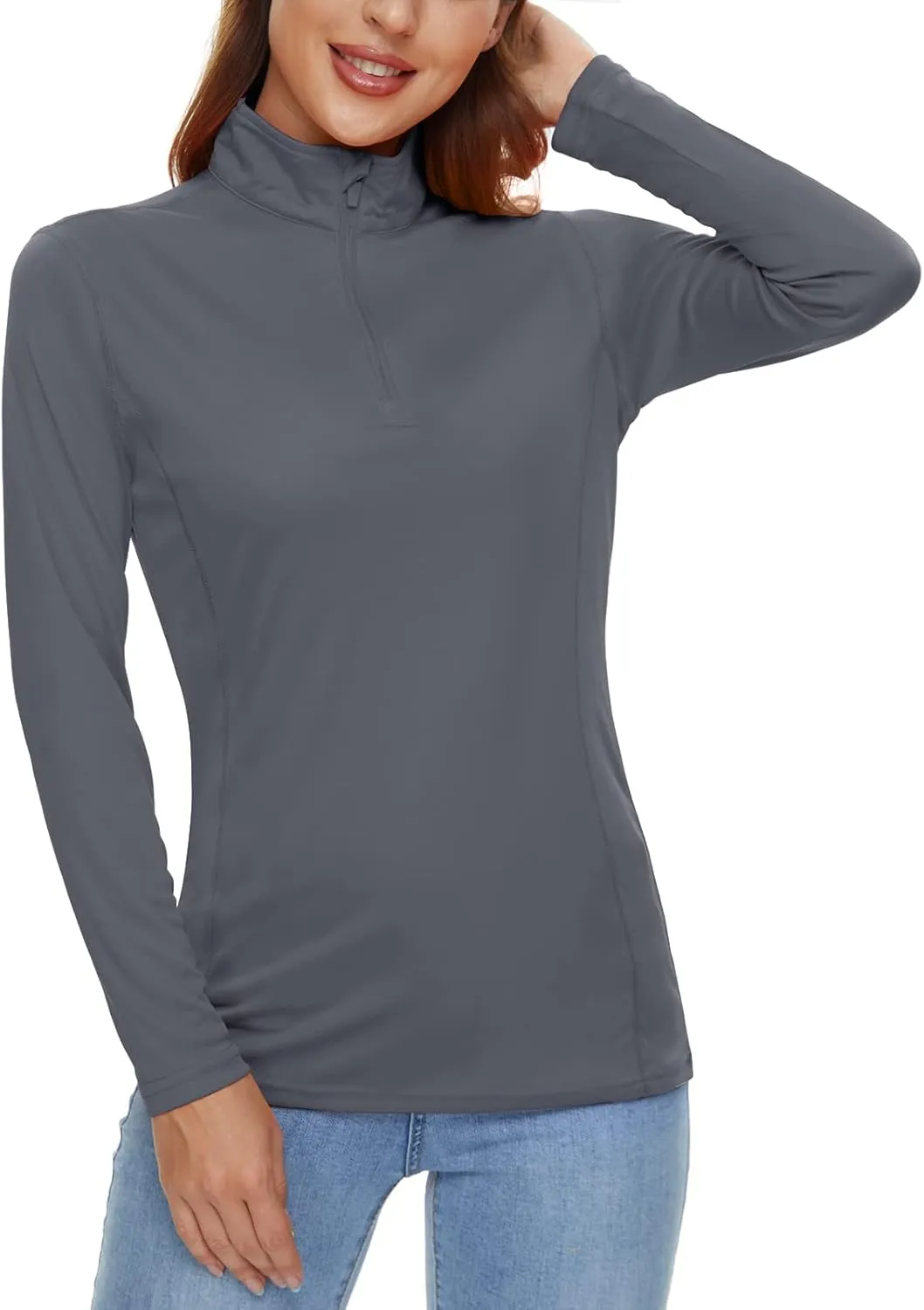 CRYSULLY Women's Long Sleeve Shirts Sun Protection 1/4 Zip Summer Quick Dry Hiking Shirts