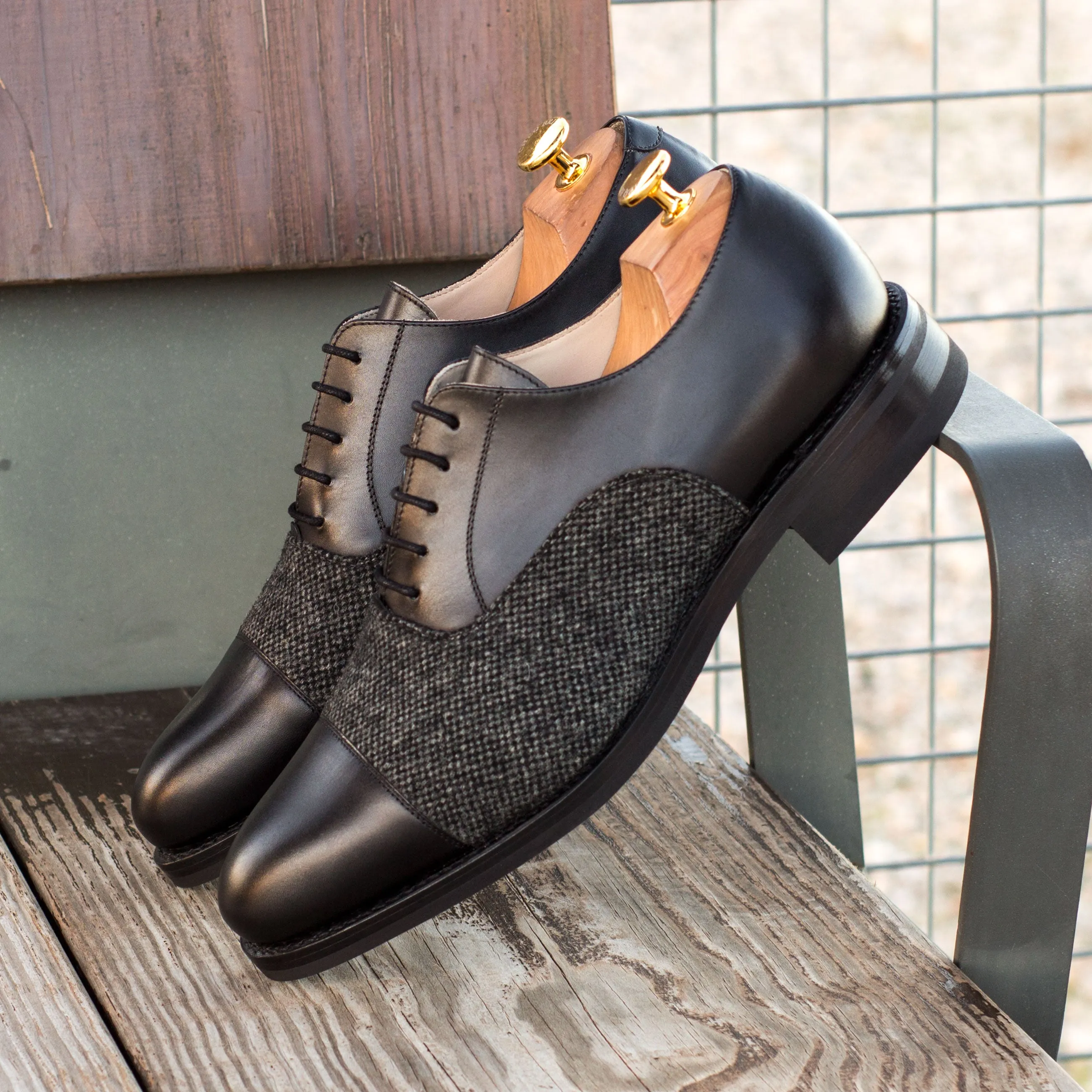 DapperFam Rafael in Nailhead / Black Men's Sartorial & Italian Leather Oxford