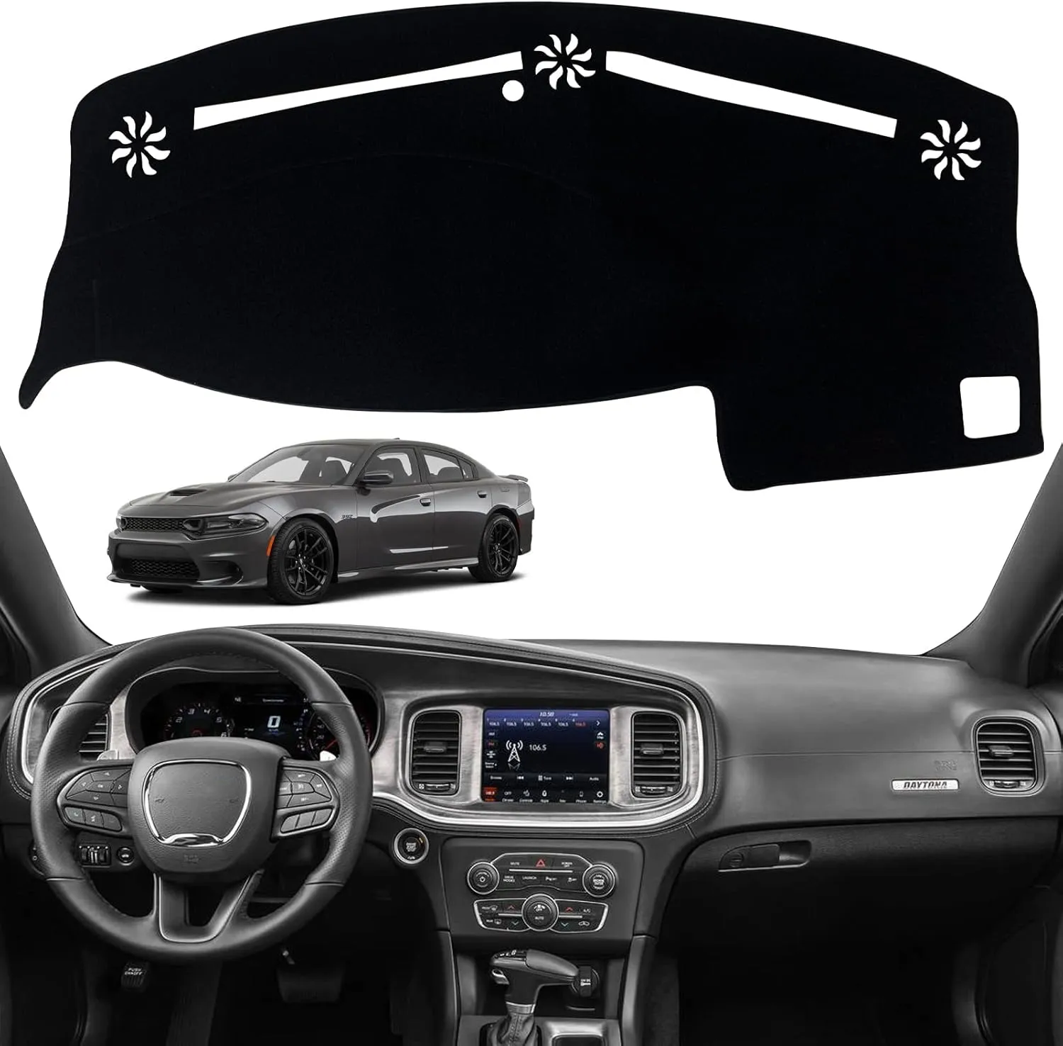 Dashboard Dash Board Cover Mat Pad Carpet Non-Slip Custom Compatible with Dodge Charger 2011-2022 Protector Sunshield (Black Trim)