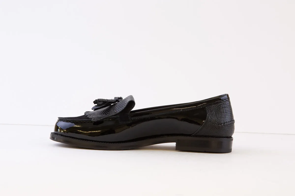 DIEGO BELLINI - 651C FLAT FASHION LOAFER - BLACK PATENT LEATHER