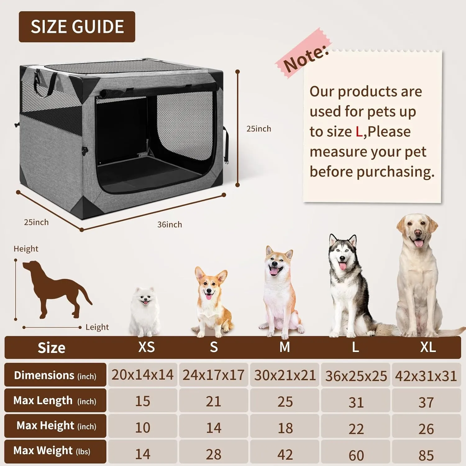 Dog Crate,36x25x25 Inch Large Dog Crate for Large or Medium Dogs, Portable and Foldable Design of Dog Cage, Perfect for Travel