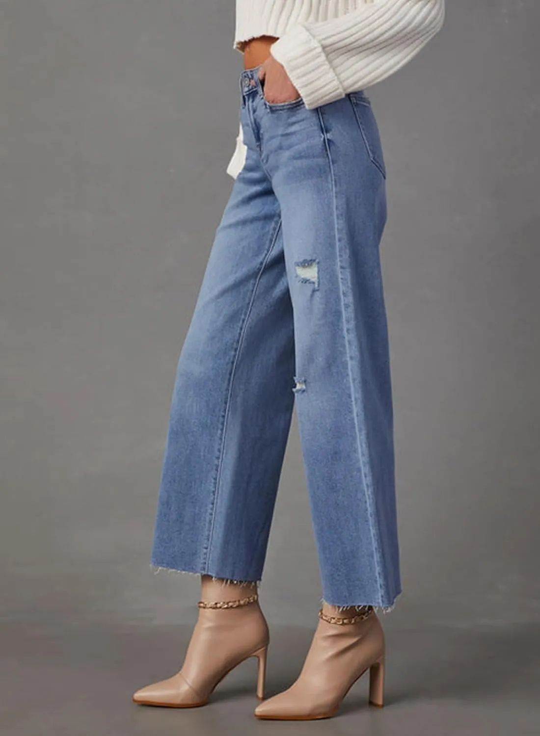 Dokotoo Womens High Waist Baggy Jeans Wide Leg Casual Petite 2025 8 Points Length Stretch Denim Pants