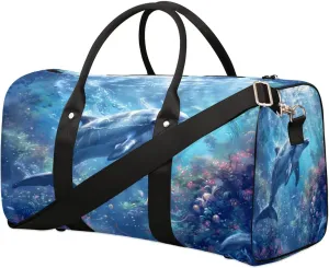 Dolphin Sea Corals Travel Duffel Bag for Women Men Foldable Sport Gym Tote Bag Lightweight Waterproof Weekender Overnight Bag for Weekend Holiday Gym Swim Yoga