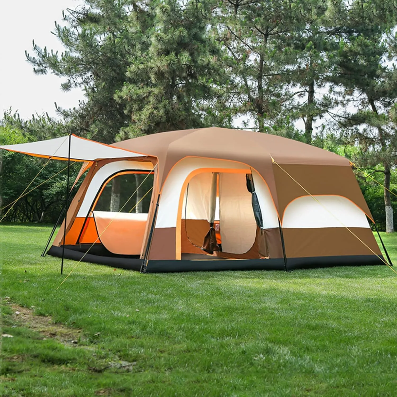 Double Layer Camping Tent Instant Pop Up Tent Waterproof Windproof Family Dome Tent with Rainfly for Outdoor Mountaineering Hunting Hiking Adventure Travel