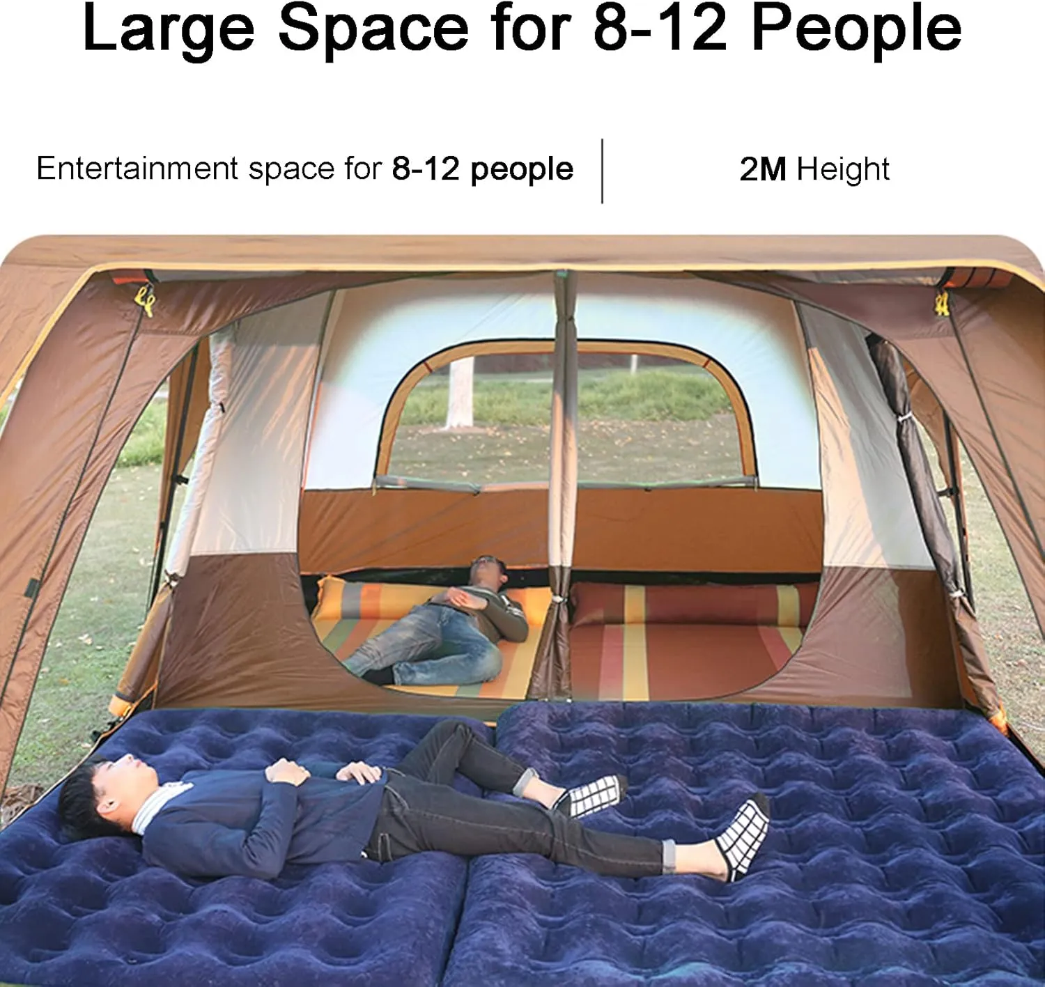Double Layer Camping Tent Instant Pop Up Tent Waterproof Windproof Family Dome Tent with Rainfly for Outdoor Mountaineering Hunting Hiking Adventure Travel