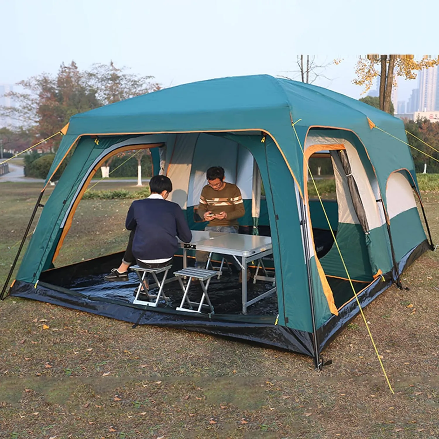 Double Layer Camping Tent Instant Pop Up Tent Waterproof Windproof Family Dome Tent with Rainfly for Outdoor Mountaineering Hunting Hiking Adventure Travel