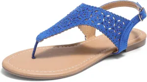 DREAM PAIRS Women's Rhinestone Casual Wear Cute Gladiator Flat Sandals Beach Dressy T-Strap Thong Sandals