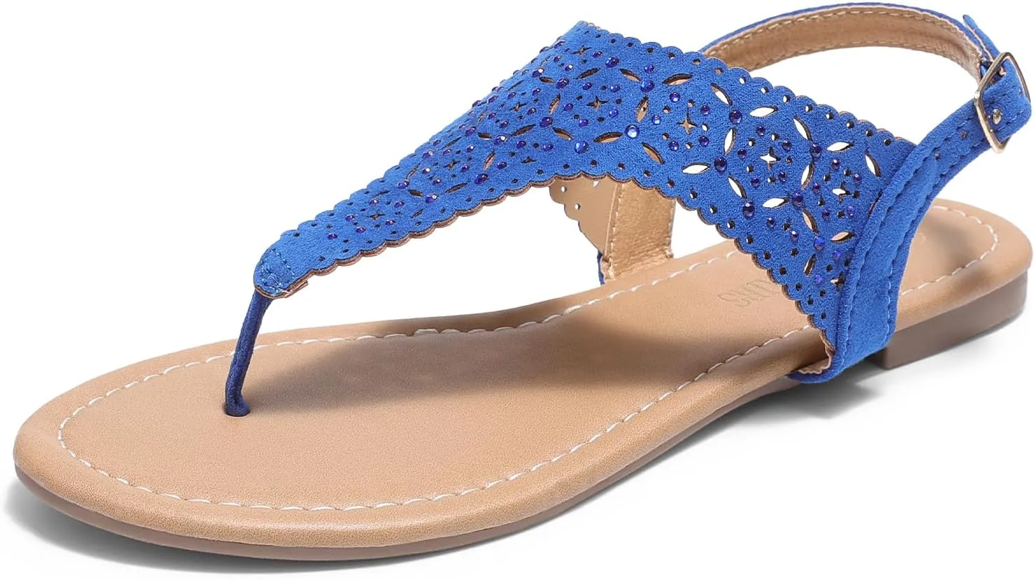 DREAM PAIRS Women's Rhinestone Casual Wear Cute Gladiator Flat Sandals Beach Dressy T-Strap Thong Sandals