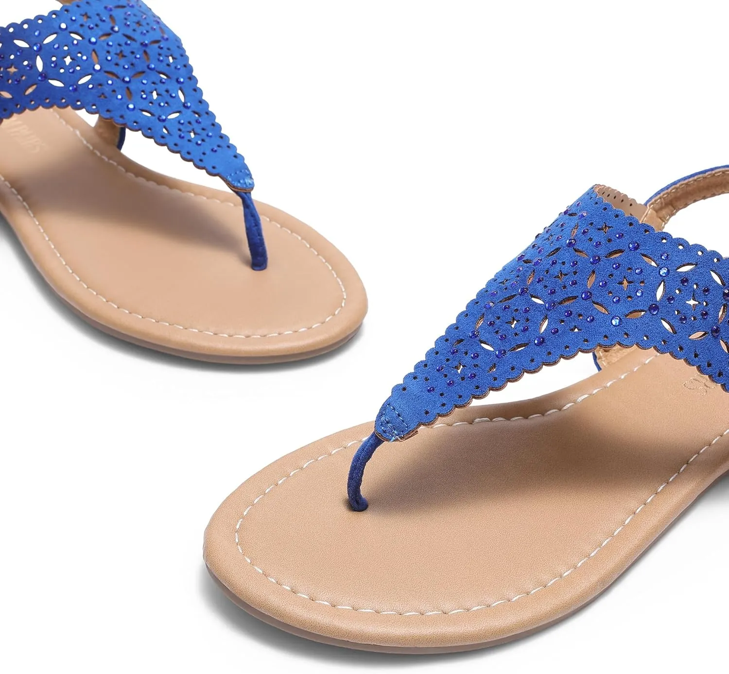 DREAM PAIRS Women's Rhinestone Casual Wear Cute Gladiator Flat Sandals Beach Dressy T-Strap Thong Sandals