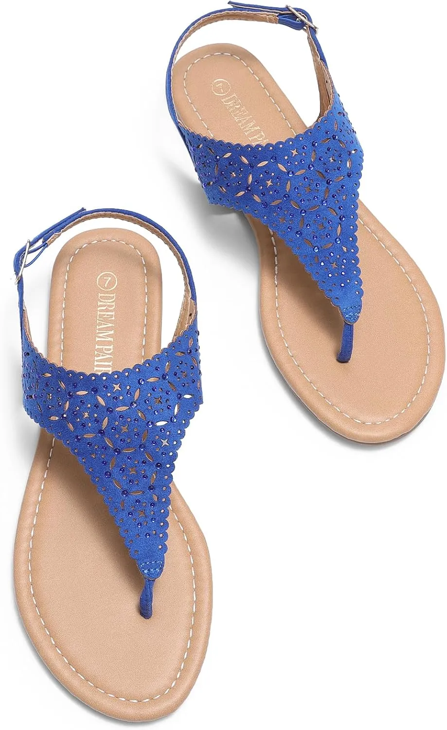 DREAM PAIRS Women's Rhinestone Casual Wear Cute Gladiator Flat Sandals Beach Dressy T-Strap Thong Sandals