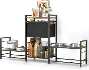 Elevated Dog Bowls with 2 Feeding Stations, Raised Dog Bowl Stand with Dog Toy Bin Basket for Dog Food&Water Bowl, Lifted Dog Bowl Holder with Pet Storage Organizer for Large Medium Small Dogs