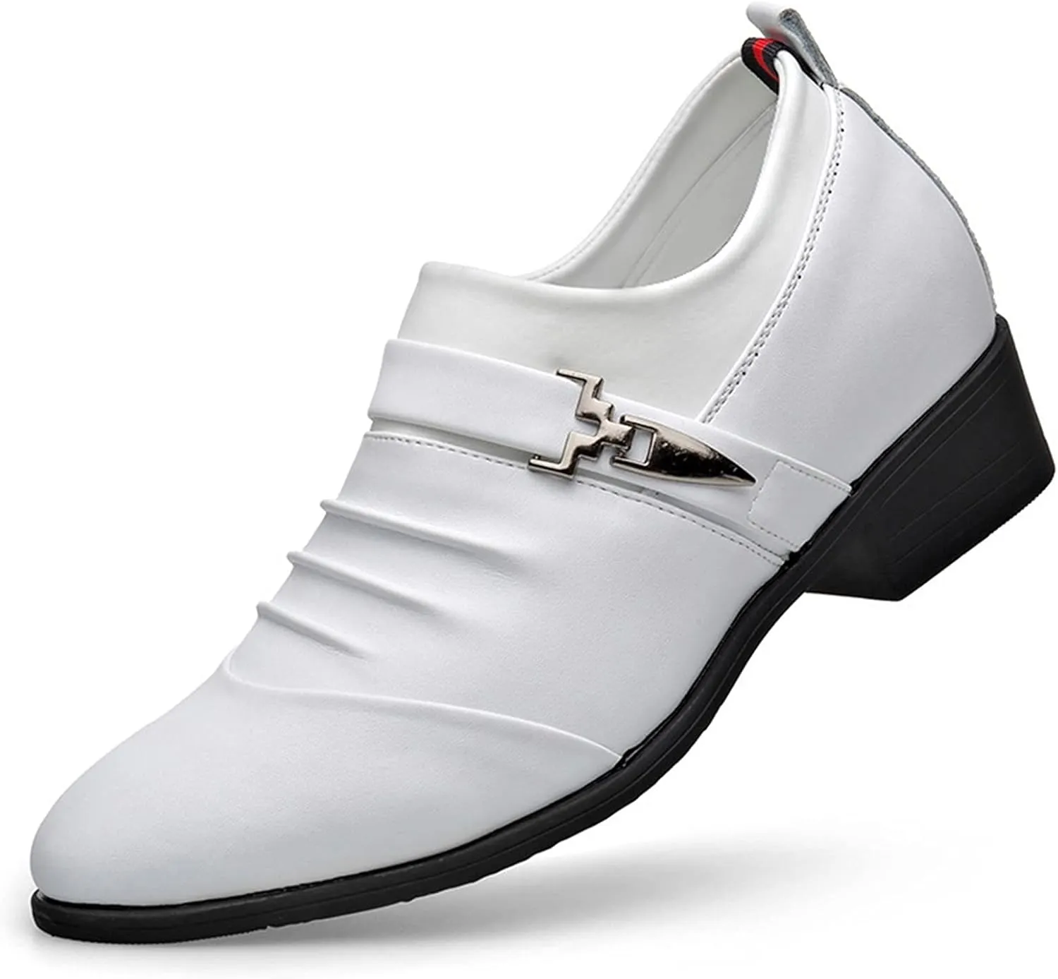 EMEPE Single Season Oxford Shoes for Men Slip On Pleated Monk Strap Height Increasing Elevator 2.7 Inches Leather Low Top Slip Resistant Anti-Slip Block Heel Non Slip Very Popular Among Young p