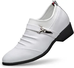 EMEPE Single Season Oxford Shoes for Men Slip On Pleated Monk Strap Height Increasing Elevator 2.7 Inches Leather Low Top Slip Resistant Anti-Slip Block Heel Non Slip Very Popular Among Young p
