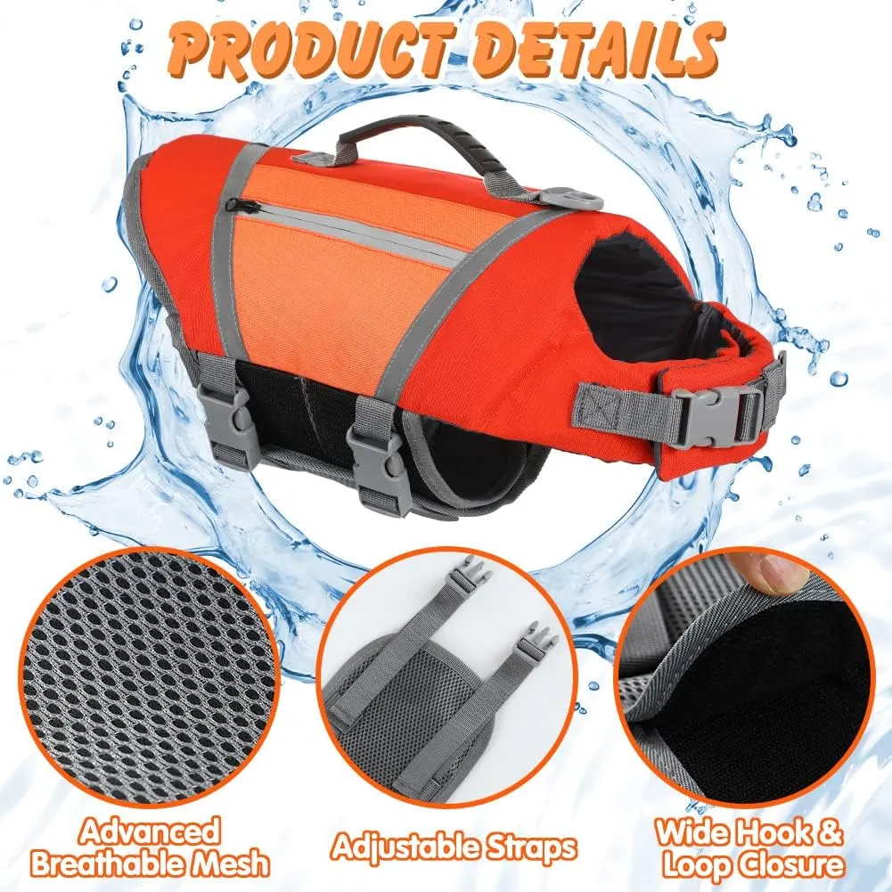 EMUST Dog Life Vests for Boating, Water-Resistant Dog Swimming Vest with Rescue Handle, Comfortable Fit Pet Life Jacket Medium with D-Ring for Rafting, Surfing, Canoeing, Orange, M