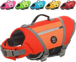 EMUST Dog Life Vests for Boating, Water-Resistant Dog Swimming Vest with Rescue Handle, Comfortable Fit Pet Life Jacket Medium with D-Ring for Rafting, Surfing, Canoeing, Orange, M