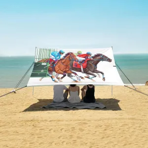 Equestrian Sport Racing Horses Beach Camping Tent Sun Shelter for Whole Family, Beach Shade Canopy with UPF50  UV Protection,Easy Set Up and Carry,Outdoor Shade for Trips, Fishing, Backyard Fun