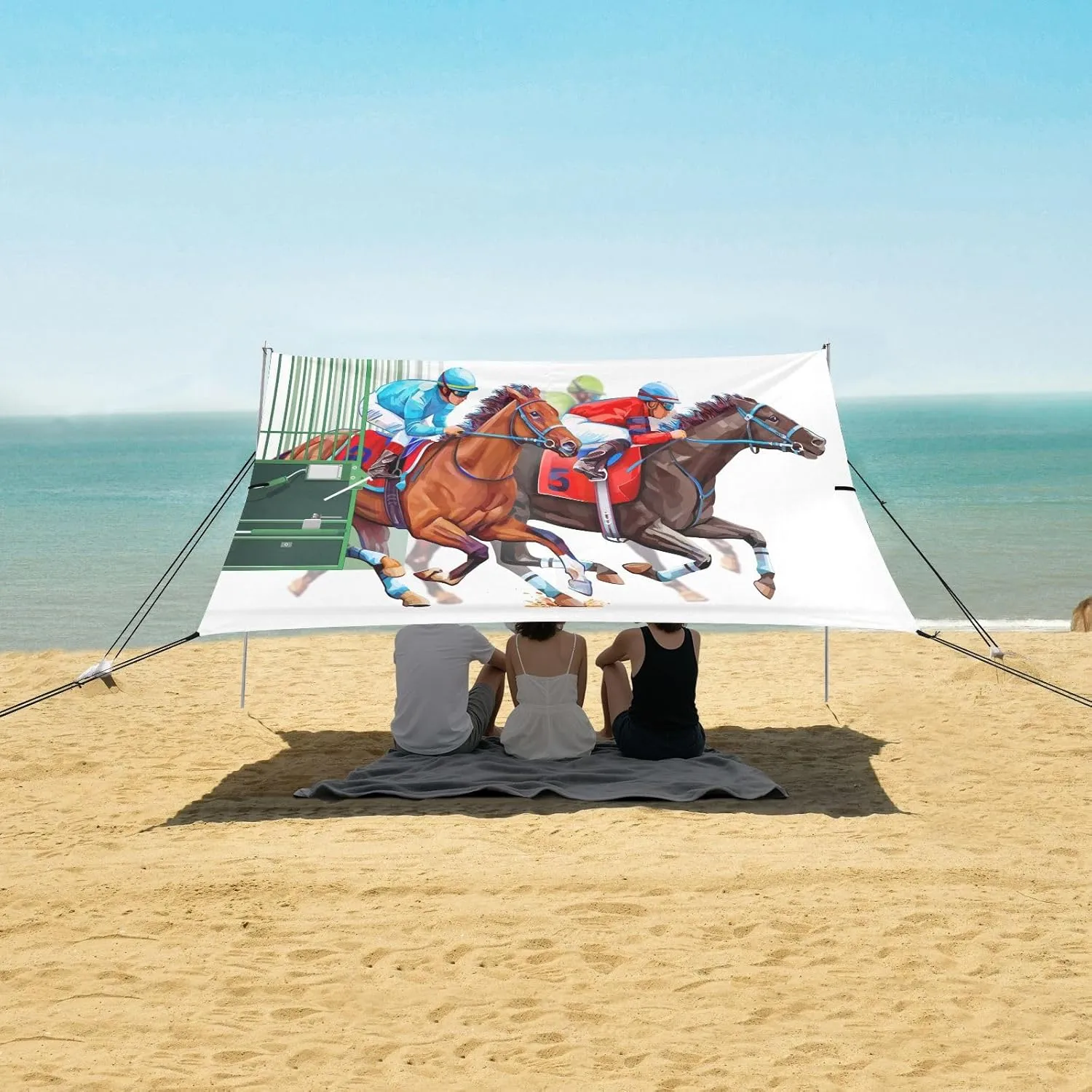 Equestrian Sport Racing Horses Beach Camping Tent Sun Shelter for Whole Family, Beach Shade Canopy with UPF50  UV Protection,Easy Set Up and Carry,Outdoor Shade for Trips, Fishing, Backyard Fun