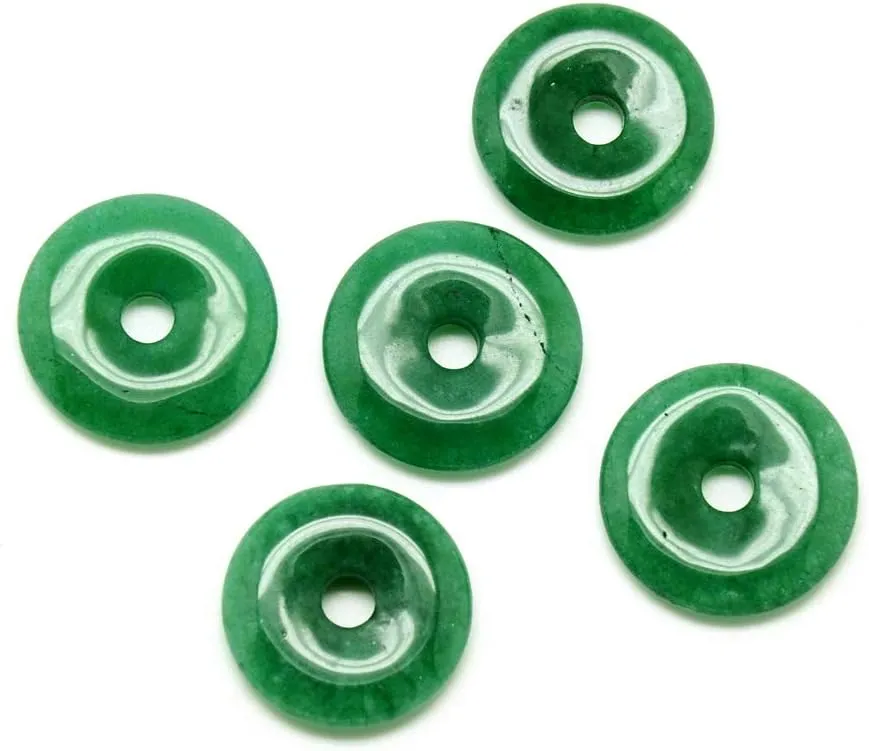 Fashewelry 10Pcs Natural Jade Donut Disc Gemstone Pendants 24-25mm Large Hole Healing Chakra Polished Stone Flat Round Bead Charms for Jewelry Making Hole: 5mm