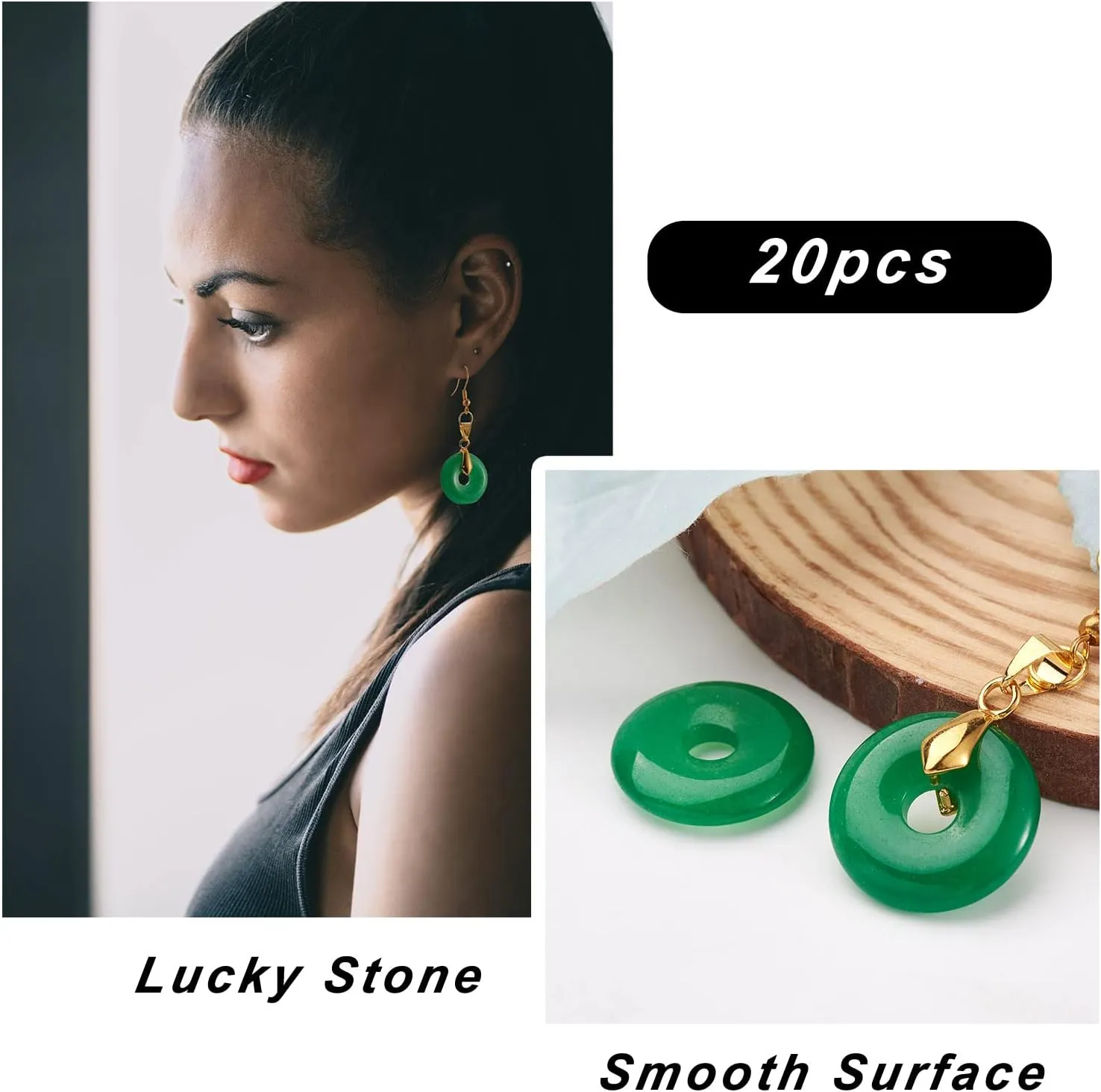Fashewelry 10Pcs Natural Jade Donut Disc Gemstone Pendants 24-25mm Large Hole Healing Chakra Polished Stone Flat Round Bead Charms for Jewelry Making Hole: 5mm