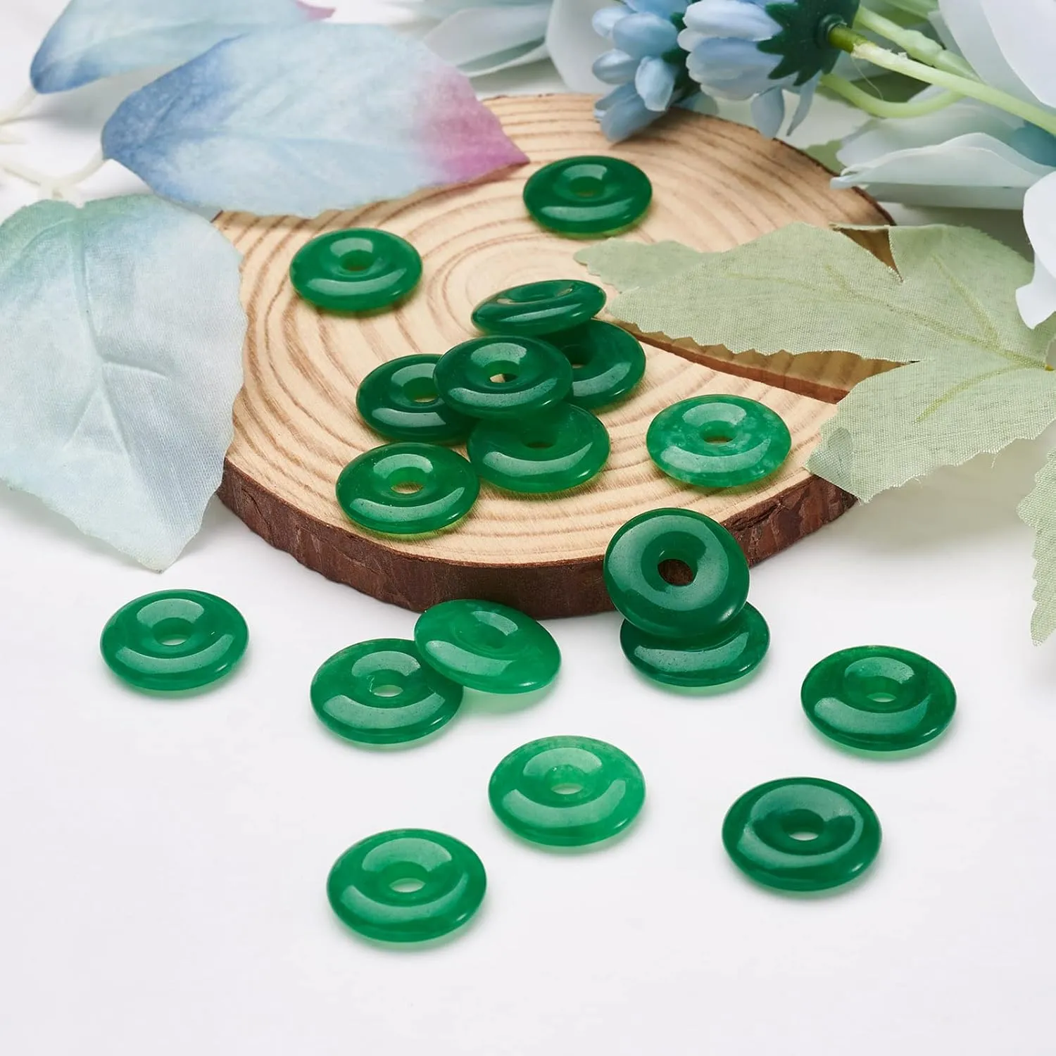 Fashewelry 10Pcs Natural Jade Donut Disc Gemstone Pendants 24-25mm Large Hole Healing Chakra Polished Stone Flat Round Bead Charms for Jewelry Making Hole: 5mm