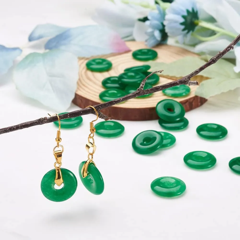 Fashewelry 10Pcs Natural Jade Donut Disc Gemstone Pendants 24-25mm Large Hole Healing Chakra Polished Stone Flat Round Bead Charms for Jewelry Making Hole: 5mm