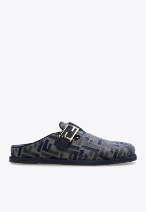 Feel FF Jacquard Denim Flat Mules