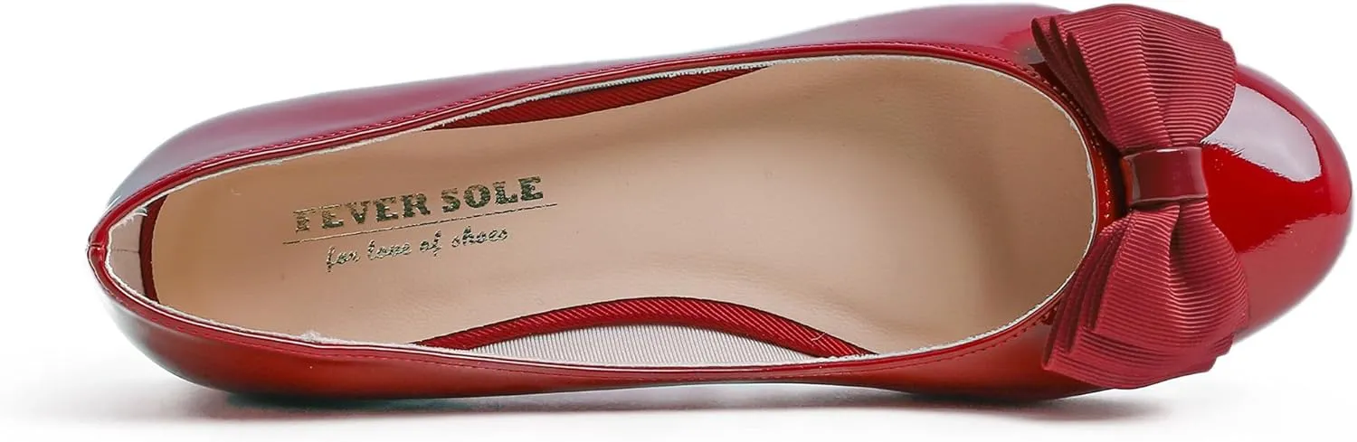 Feversole Women's Round Toe Cute Bow Trim Ballet Flats