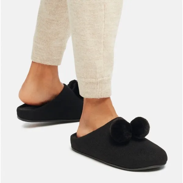 FitFlop CHRISSIE POM POM Womens Mule Slippers All Black