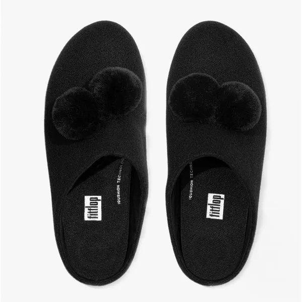 FitFlop CHRISSIE POM POM Womens Mule Slippers All Black