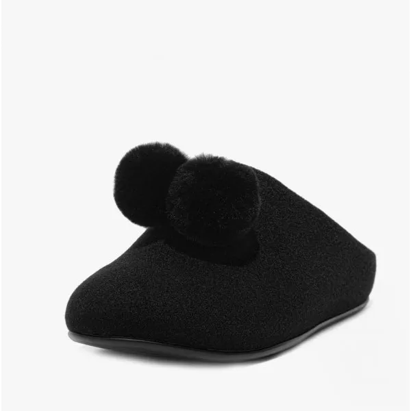 FitFlop CHRISSIE POM POM Womens Mule Slippers All Black