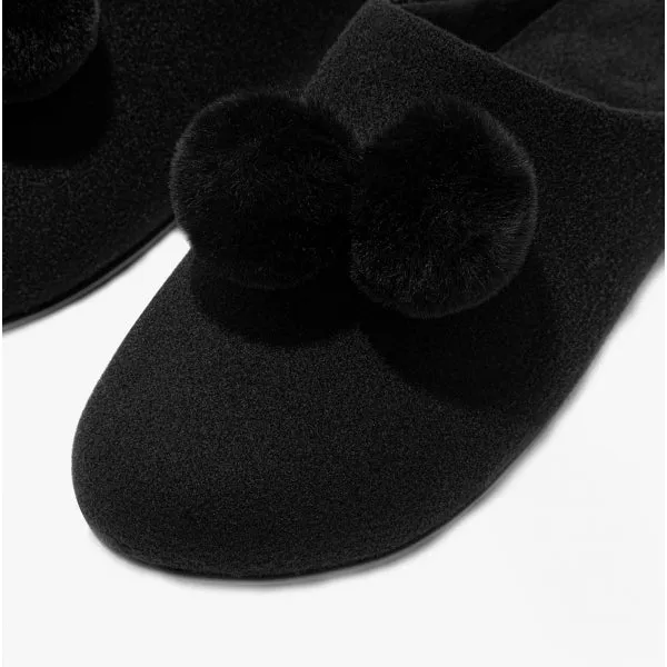 FitFlop CHRISSIE POM POM Womens Mule Slippers All Black