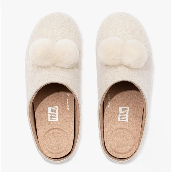 FitFlop CHRISSIE POM POM Womens Mule Slippers Ivory