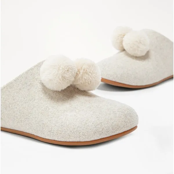 FitFlop CHRISSIE POM POM Womens Mule Slippers Ivory